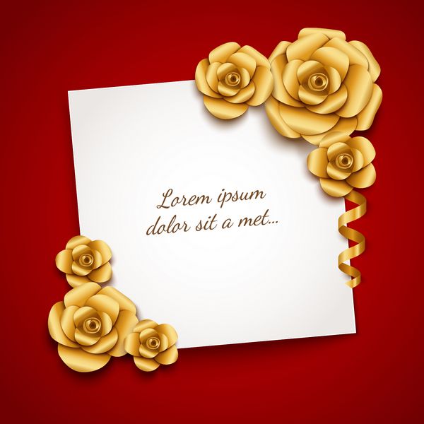Romantic background with gold roses on white paper sheet St Valentine