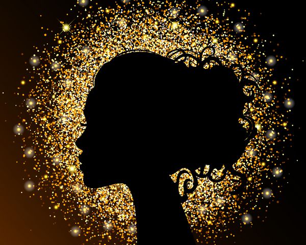 شباهت سیاه و سفید یک دختر در پس زمینه طلایی شن و ماسه فویل بافت فرسوده طراحی روشن سالن زیبایی تصویر برداری