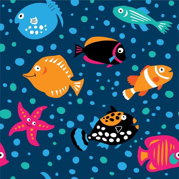 Seamless pattern with a fish in the children