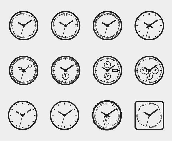 مجموعه ای از آیکون های زمان صورت بدون عدد ساعت تصویر برداری