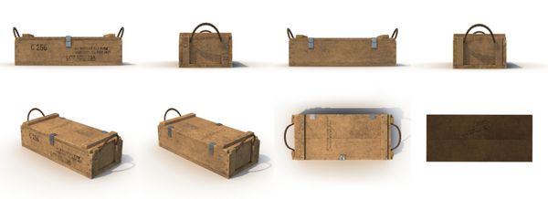 جعبه جعبه های نظامی قدیمی ارائه می شود از زوایای مختلف بر روی سفید تنظیم شده است تصویر 3D