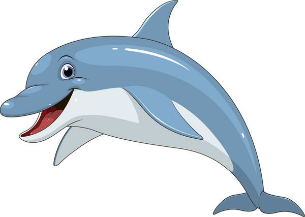 تصویر برداری از پریدن سرگرم کننده خنده دار دلفین در یک پس زمینه سفید