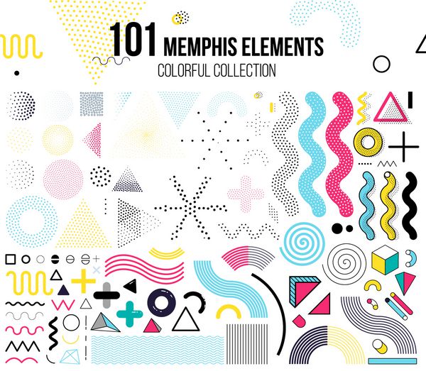 مگا مجموعه عناصر طراحی memphis قالب برای پروژه شما انیمیشن و تبلیغات تبلیغات بنر تجاری پوستر تی شرت مجموعه بردار رنگارنگ بزرگ
