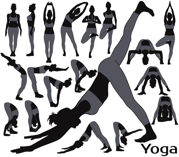 چهره های زن در لباس های خاکستری انجام تمرینات یوگا و تمرینات تناسب اندام