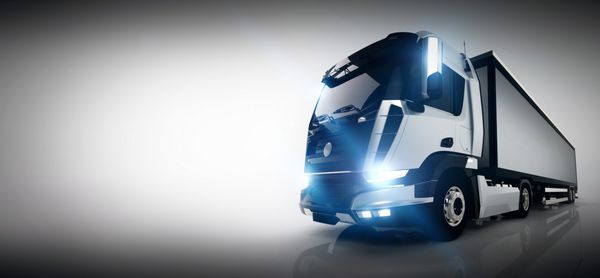 کامیون محموله های حرفه ای با تریلر طولانی بنر ترکیب کارت کسب و کار طراحی وسیع و بی نقص خودرو رندر 3D
