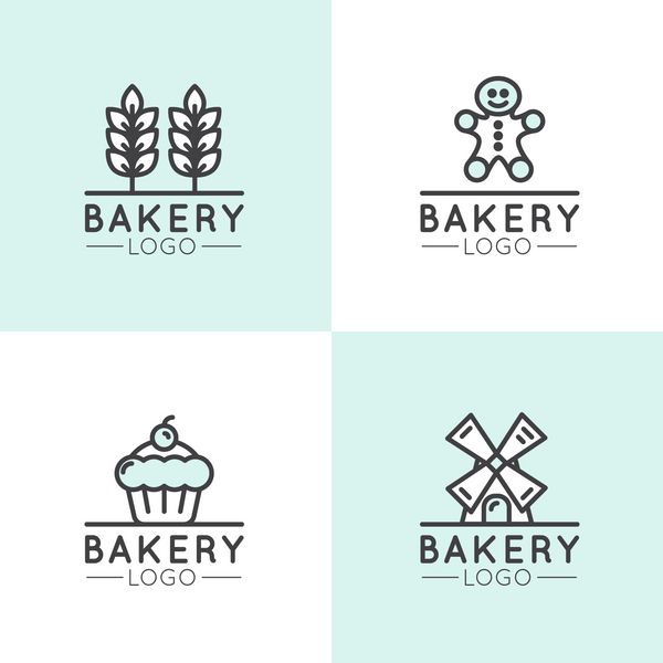 مفهوم تصویر بردار آیکون سبک مفهوم لوگو نانوایی میل محصول نان فروشگاه و یا بازار نمادها جدا شده برای وب و موبایل اسپایک گندم میل کوکی زنجبیل نماد کیک جام