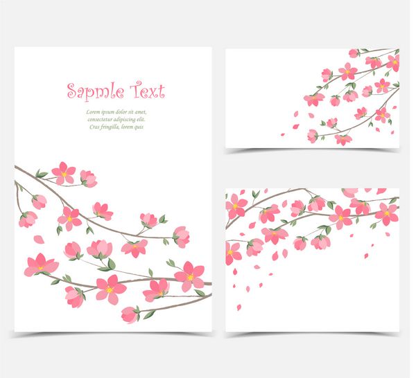 شاخه های دکوراسیون برداری با گل شکوفه بهار Sakura مجموعه کارت تبریک