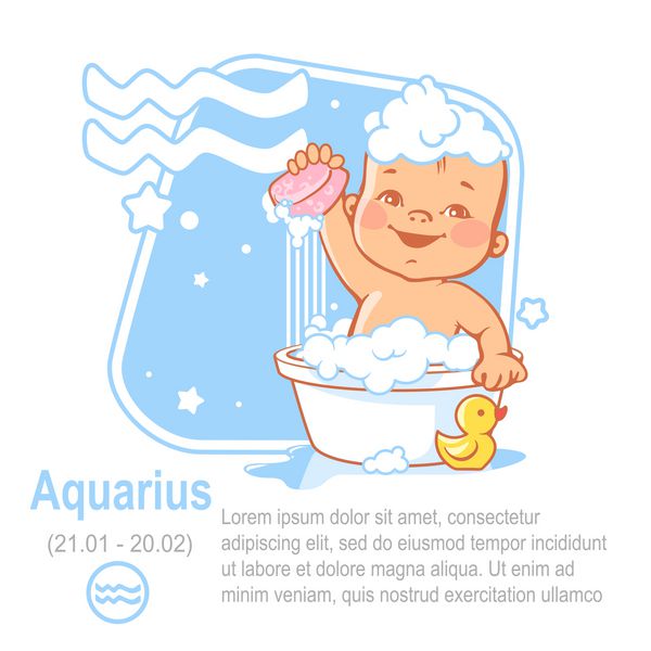 کودکان و نوجوانان زودیاک پسر ناز کوچک بچه یا دختر به عنوان علامت طلسم Aquarius تصویر برداری نماد طلایی به عنوان شخصیت کارتونی