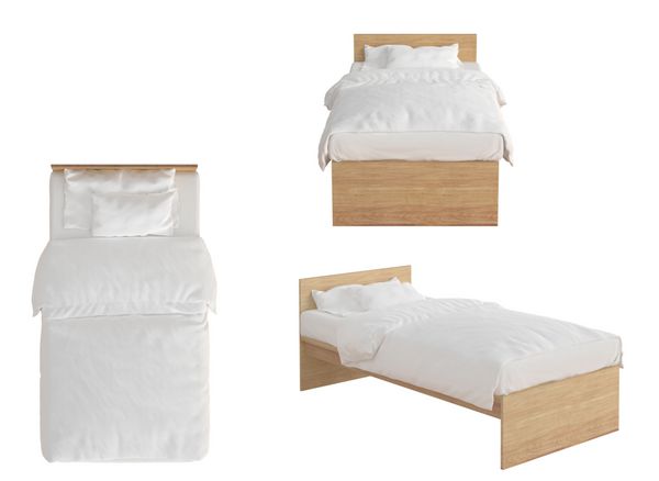 تختخواب دو نفره تختخواب سفری با سفره سفید بر روی زمینه سفید رندر 3d