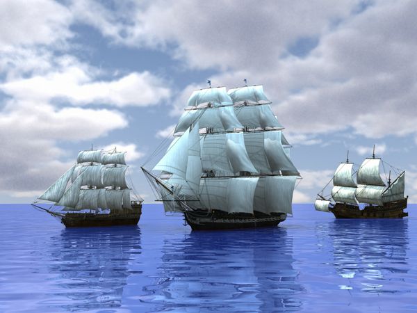 سه کشتی در دریا
