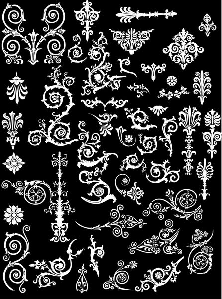 مجموعه عناصر تزئینی گلدار جدا شده بر روی زمینه سیاه و سفید