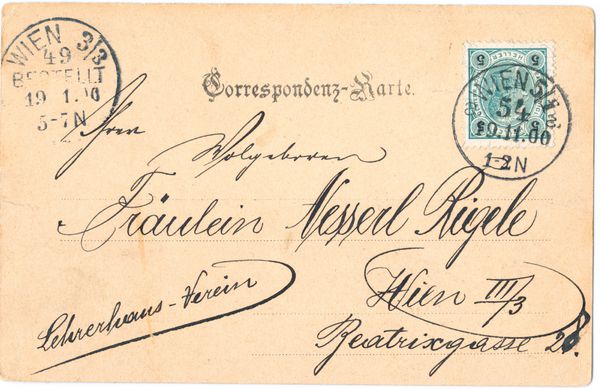 AUSTRIA CIRCA 1900 مقدمه از پاکت نامه اتریشی پوستر تبلیغاتی و تمبر با کتیبه زرد شده