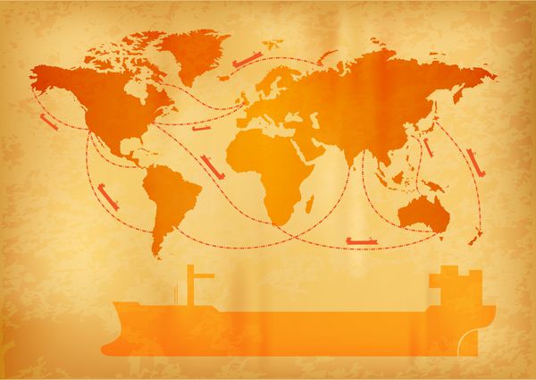 حمل و نقل کشتی در نقشه قدیمی جهان
