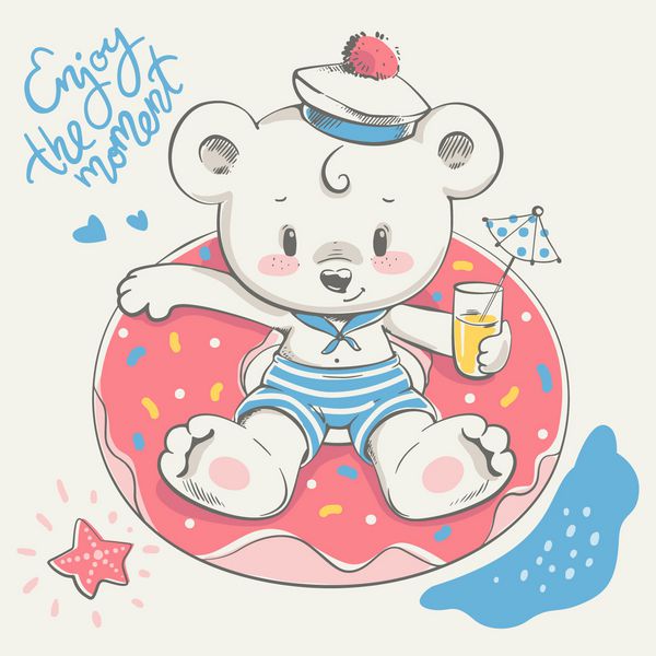 ناز کمی شنا خرس با حلقه کارتون دست کشیده تصویر بردار می توان برای چاپ تی شرت کودک طراحی چاپ مد بچه ها هدایای جشن تولد نوزاد و کارت دعوت استفاده می شود