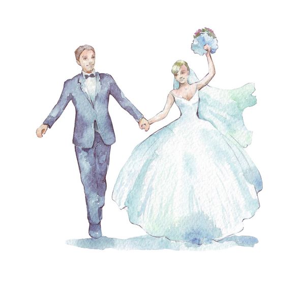 داماد و عروس بر روی تصویر سفید آبرنگ
