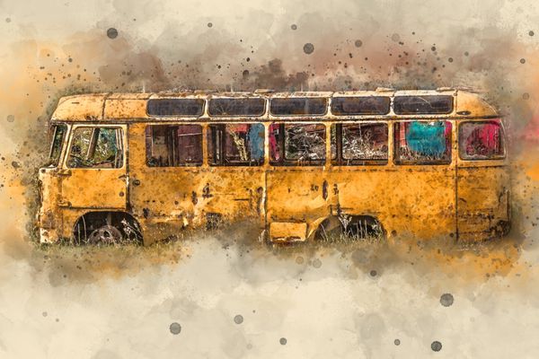 اتوبوس زرد یکپارچهسازی با سیستمعامل پرنعمت آبرنگ نقاشی
