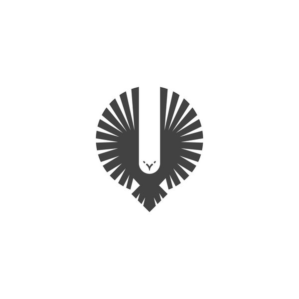 آرم عقاب علامت یک شکارچی قورباغه پرواز شبیه سازی یک پرنده شکارچی با بال های بالا به سبک فضای منفی الگوی طراحی عنصر برای چاپ روی تی شرت