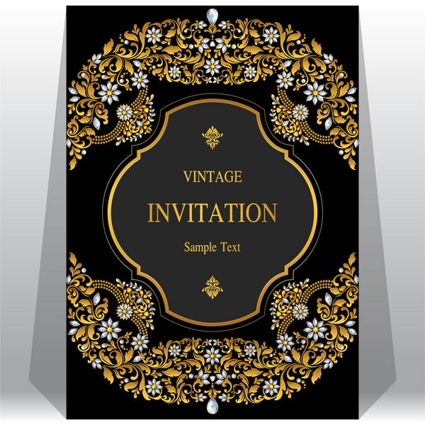 قالب دعوت نامه با الگوی طلا و کریستال بر روی رنگ کاغذ