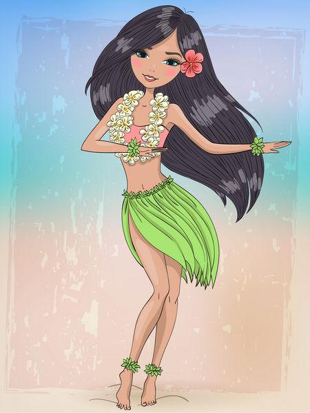 دختر زیبا هولا ناز زیبا با گردنبند hibiscus دست کشیده شده است مفهوم هاوایی تصویر برداری