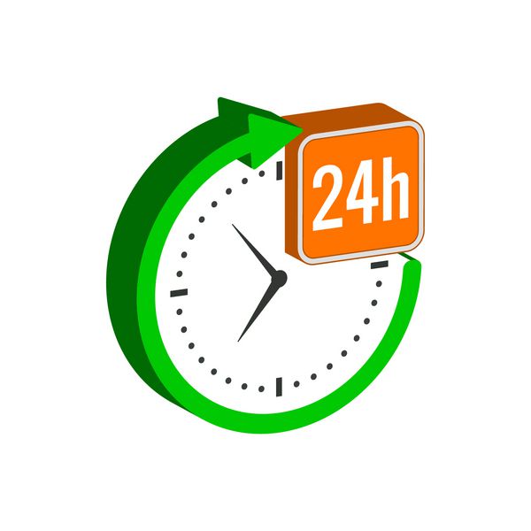 نماد خدمات 24 ساعته آیکون مسطح ایزومتریک یا لوگو پیکودار سبک 3D برای طراحی وب UI برنامه موبایل Infographic تصویر برداری بر روی زمینه سفید