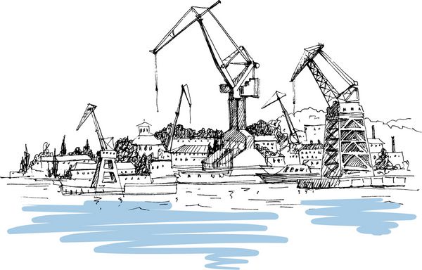 بار کشتی کشتی سازی طرح مناظر کشیده شده با منظره دریا و کشتی کریمه مسافرت گردشگری