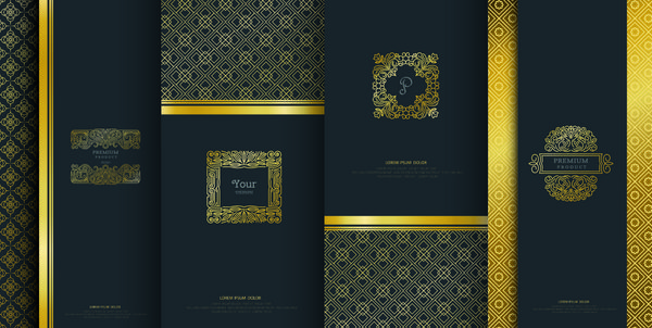 مجموعه ای از عناصر طراحی برچسب ها آیکون قاب برای بسته بندی طراحی محصولات لوکس با فویل طلایی تصویر برداری