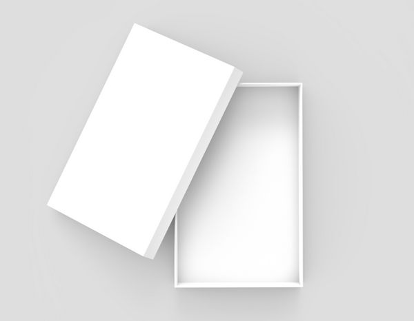 سفید 3D رندر جعبه مستطیل باز بسته با جعبه درب مجزا پس زمینه خاکستری جداگانه نمایش بالا