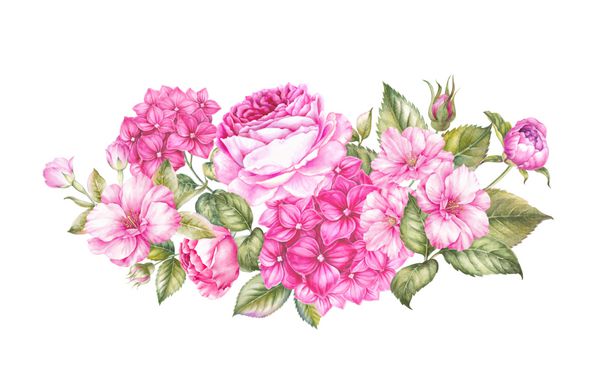 گلهای شاخه گل های رنگارنگ الگو برای کارت دعوت تصویر گیاه شناسی آبرنگ