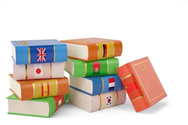 زبان های خارجی یادگیری و ترجمه کتاب های مفهومی آموزش با پوشش در رنگ های ملی 3d تصویر