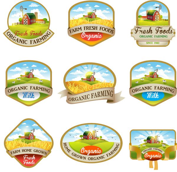تهیه برچسب با تصویر مزرعه مزرعه و مراتع انتخاب مناسب برای لوگو نشان تابلو برچسب