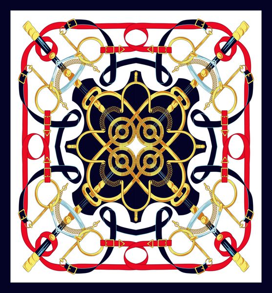 الگوی مربع زیبا طراحی مد روسری مد با زنجیر طلا سفید و قرمز