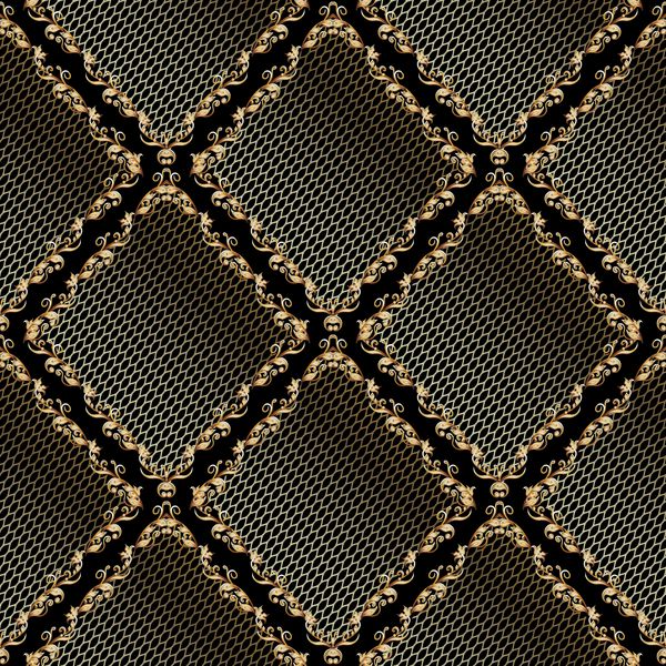 الگوی بدون درز lattice هندسی مدرن سیاه و سفید بردار پس زمینه تصویر زمینه تصویر با قاب 3D طلای گل طلایی و بررسی زیور آلات توری رمبوس بافت مشبک سطح 3d