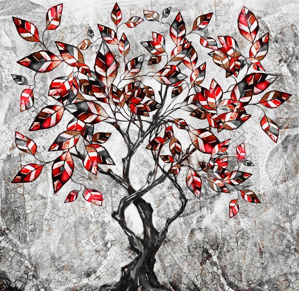 نقاشی روغن روی بوم درخت تلطیف شده آثار هنری مدرن تصویر داخلی پس زمینه انتزاعی قرمز سیاه و سفید