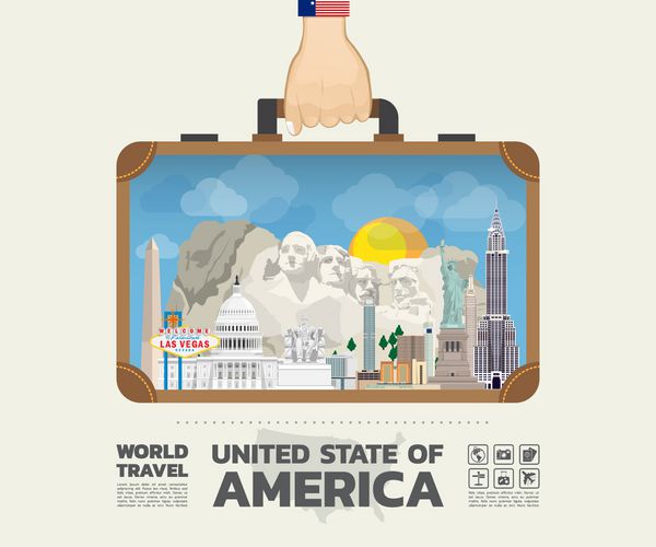 دست حمل ایالات متحد امریکا آمریكا Landmark سفر جهانی و مسافرت کیسه Infographic طراحی قالب برداری کتور تصویر