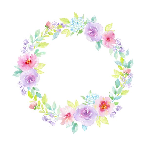 Painted watercolor composition of flowers with roses on white background Frame wreath border Greeting card Valentine