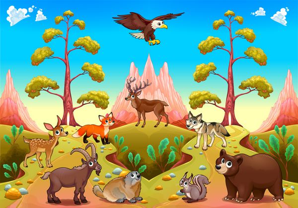 حیوانات کوه ناز در طبیعت تصویر برداری کارتونی