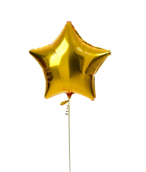 یک ستاره فلزی طلای بزرگ ستاره بزرگ گلوله ای برای روز تولد جدا شده بر روی زمینه سفید
