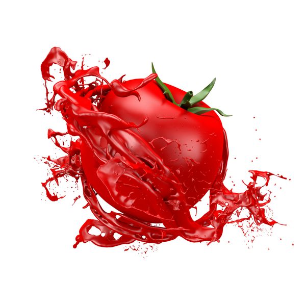 پس زمینه قرمز زیبا با گوجه فرنگی جدا شده و آب پرتقال رب گوجه فرنگی سس گوجه فرنگی سس تصویر 3d رندر 3d