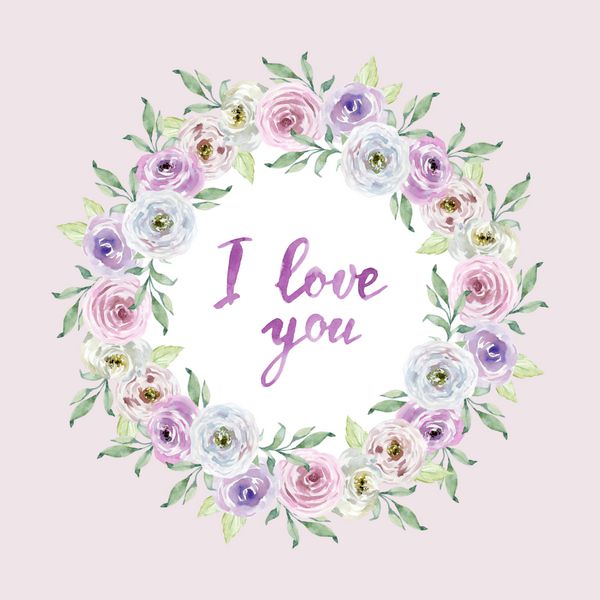 کارت آبرنگ در رنگ های پاستیل تاج گل و نامه ای در مورد عشق تم رمانتیک