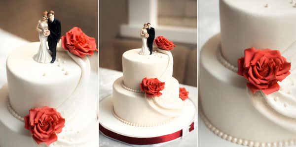 کیک عروسی کلاسیک در رنگ قرمز و سفید