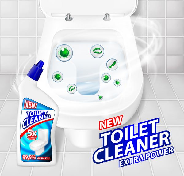 تبلیغاتی بنر پاک کننده ژل توالت کابینت خالص ظریف و روشن با ظروف ضدعفونی کننده تصویر برداری