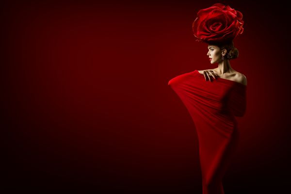 مدل موی زیبایی و مدل موهای گل رز لباس زنانه زیبا لباس قرمز گل سرخ بر روی سر