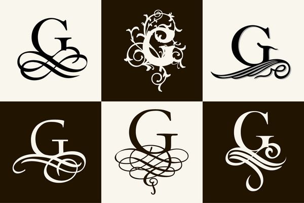 مجموعه رمانتیک Capital Letter G برای Monograms و Logos فونت زیبا Filigree سبک ویکتوریا
