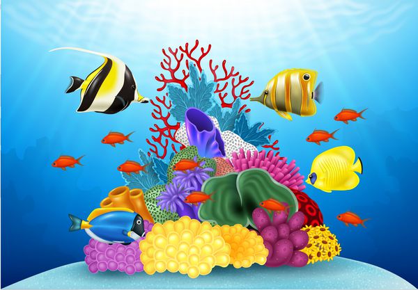 کارتون با زیبا زیر آب جهان ماهی گرمسیری