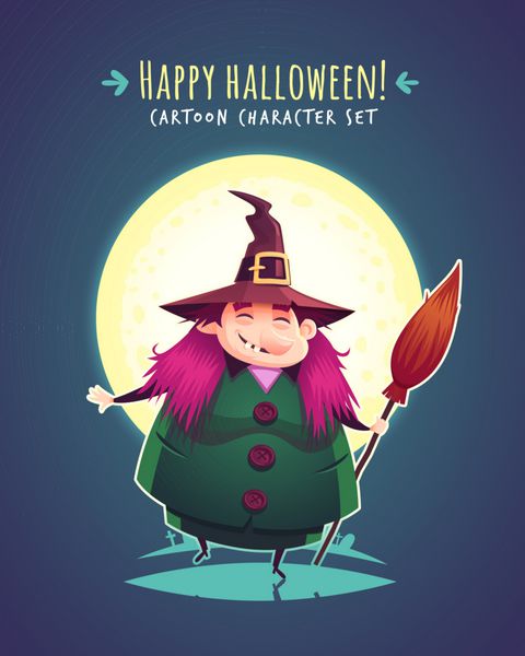 جادوگر خنده دار هالووین با جارو تصویر برداری تصویر برداری