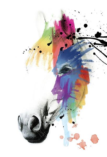 هنر دیجیتال نقاشی سر اسب رنگارنگ
