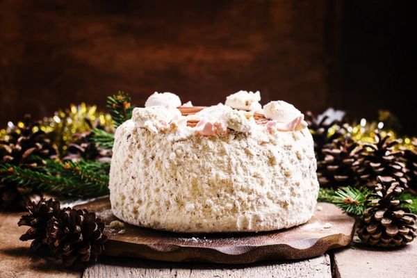 کیک سفید تخم مرغ شلاق دکوراسیون کریسمس انتخابی