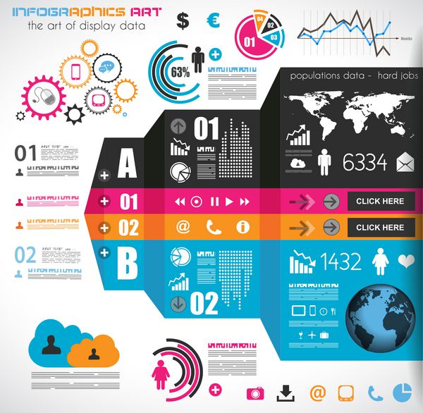 قالب طراحی infographic با برچسب کاغذ