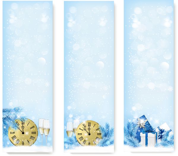 سه کریسمس آگهی با جعبه هدیه و برف ریزه تصویر برداری