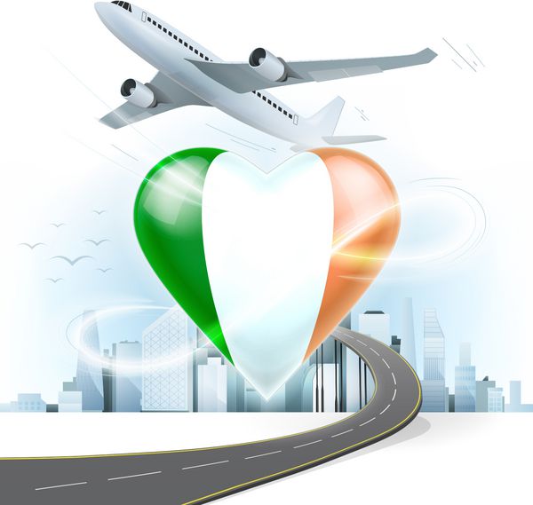 مفهوم سفر و حمل و نقل با ایرلند پرچم در قلب است